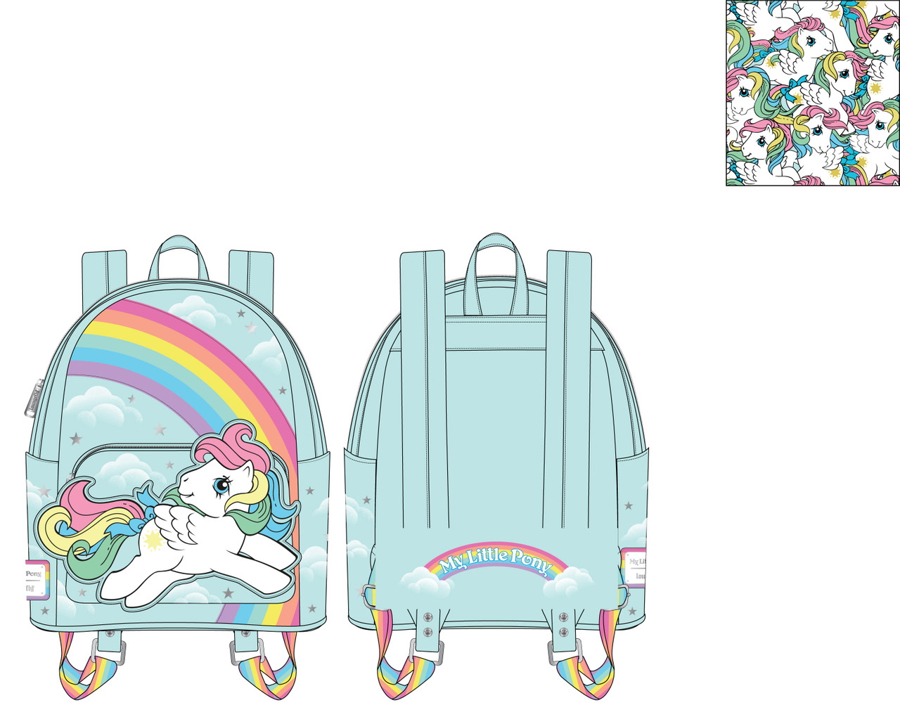 ?PRICE FIRM? Loungefly Hasbro
My Little Pony
Starshine Rainbow
Mini Backpack Amazon.com | Loungefly My Little Pony 40th Anniversary  main image 2