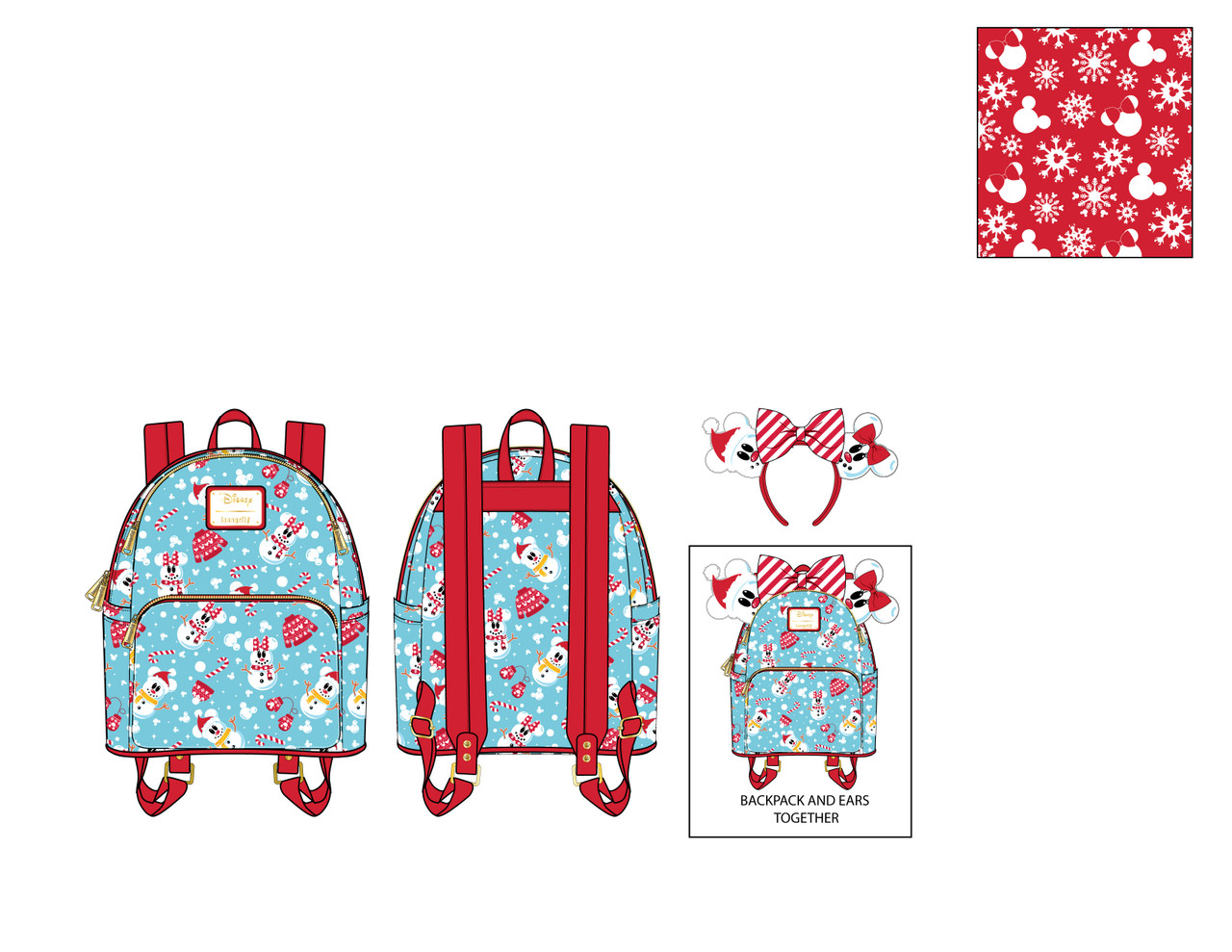 【訳あり】Loungefly ミキミニ 雪だるまカチューシャ Loungefly Disney Minnie Mickey Snowman Aop Mini Headband Set