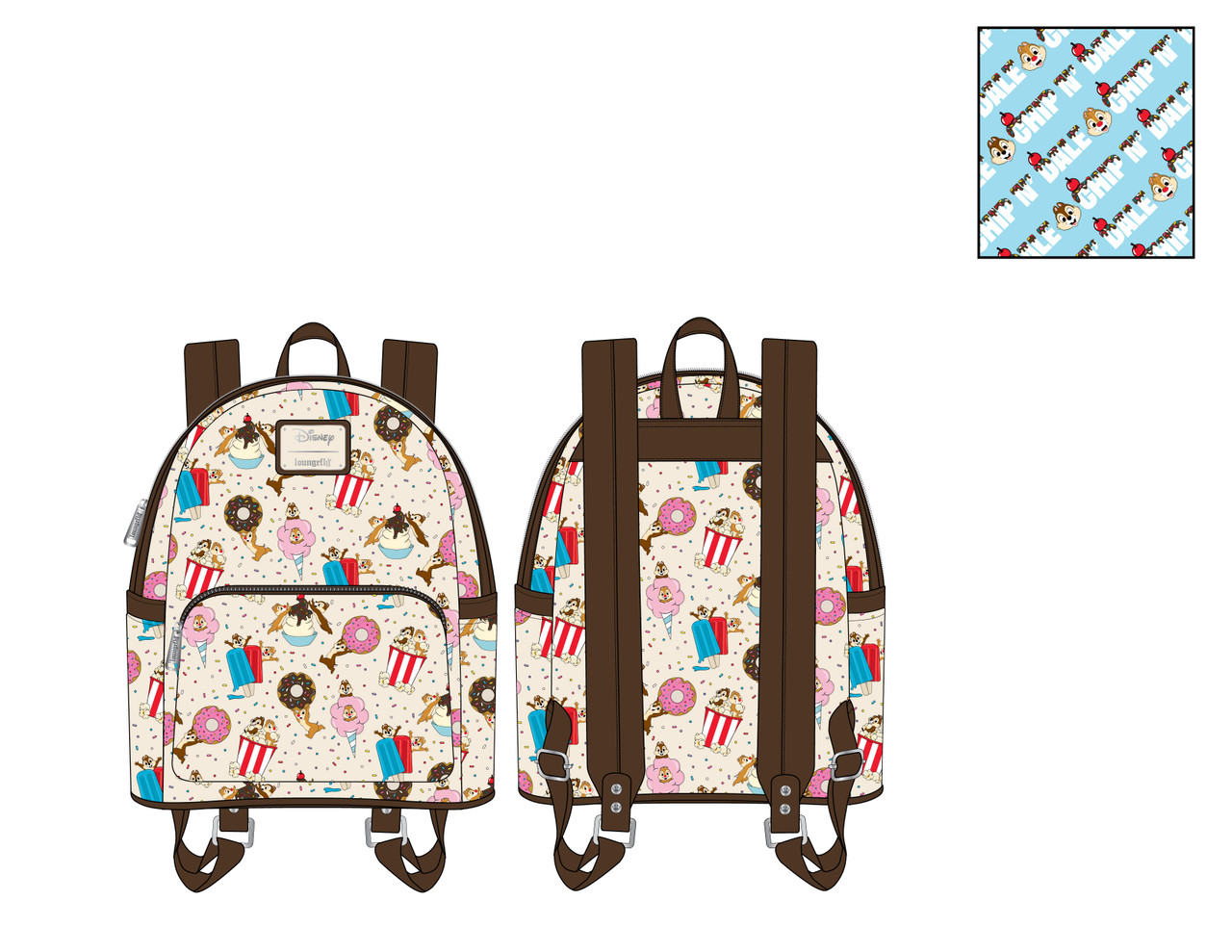 Loungefly Disney Chip and Dale Snackies All-Over-Print Mini Backpack