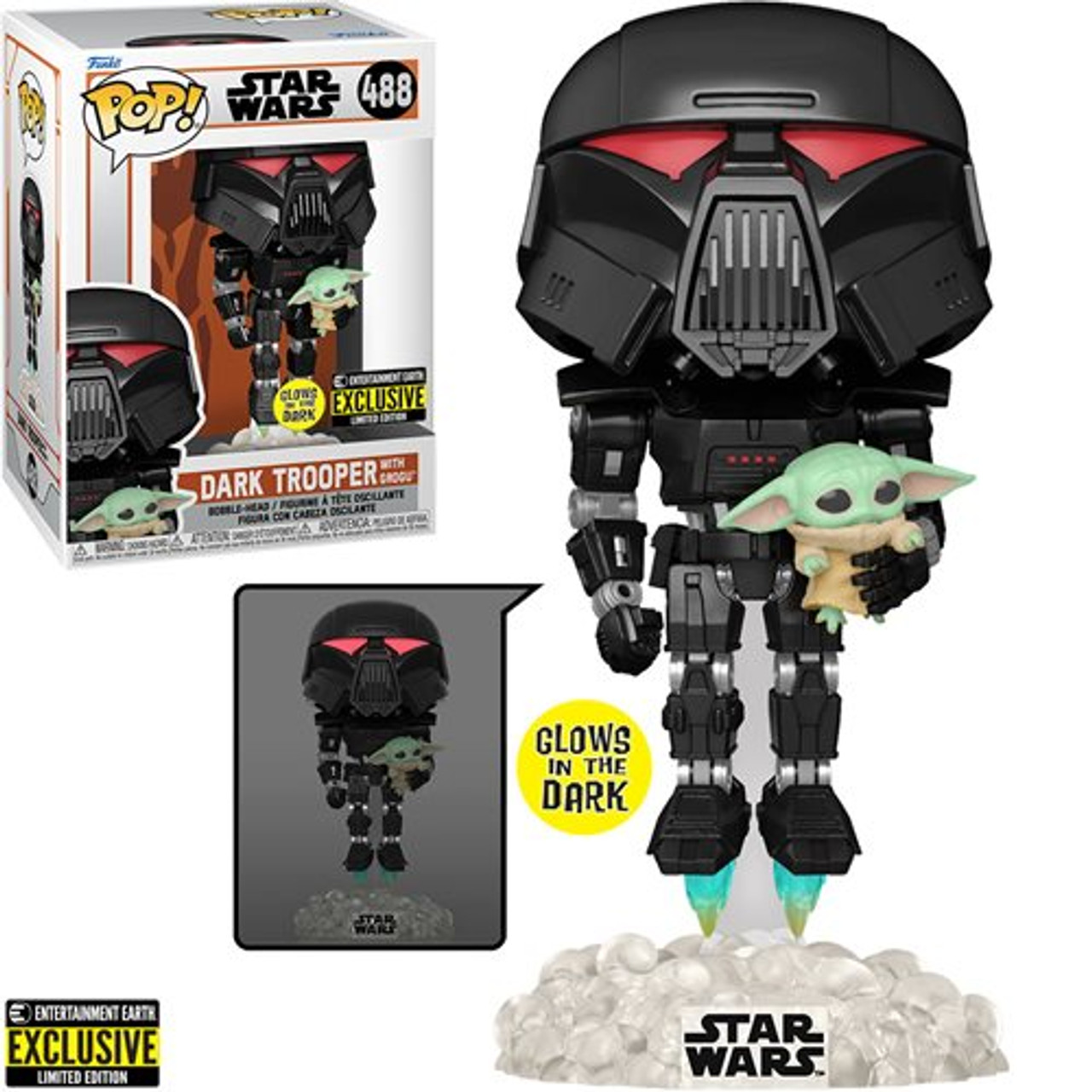 POP Star Wars Mandalorian Dark Trooper with Grogu Glow-in-the-Dark Exclusive