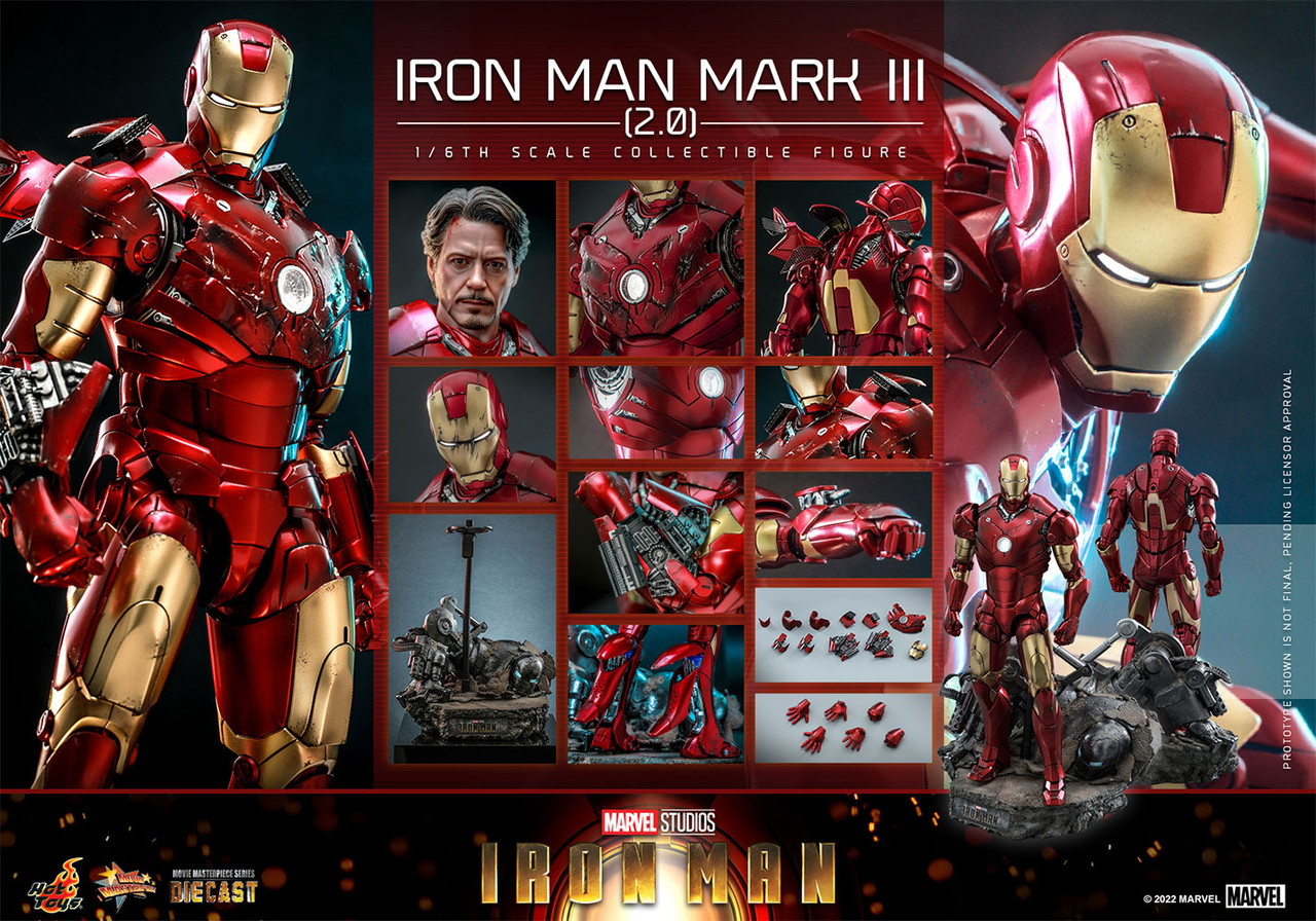 Marvel Iron Man Mark III Armure Couleur Or Diecast Figurine Échelle 1:6 Hot Toys MMS764D69