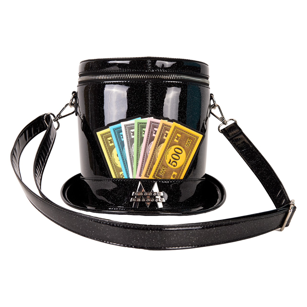 ★LOUNGEFLY★Monopoly 90th Anniversary Crossbody Bag Monopoly 90th Anniversary Top Hat Glitter Figural Crossbody
