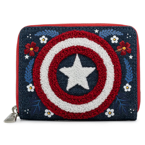 Loungefly Marvel Captain America Floral Sheild Zip Around Wallet