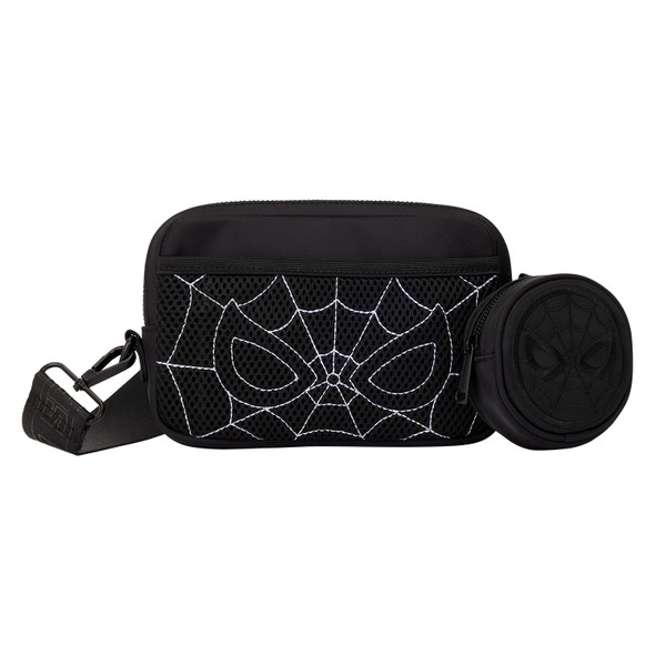 Loungefly Spider-Man Black & White Suit Sling Crossbody Bag with Coin Bag Loungefly Spider-Man Black & White Suit Sling Crossbody Bag with Coin Bag