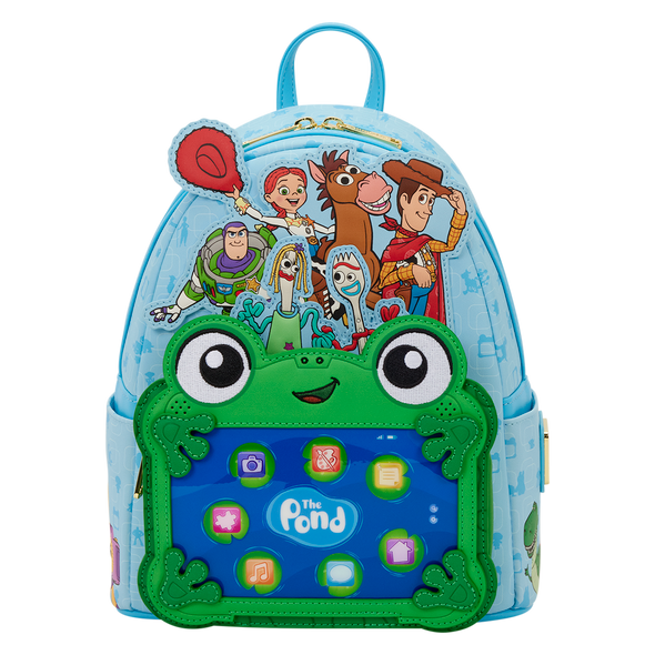 Disney Pixar Toy Story 5 Characters Mini Backpack featuring Woody, Buzz Lightyear, Jessie, Forky, and The Pond interactive-inspired design