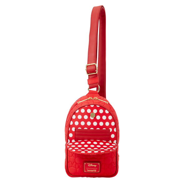 Official Loungefly Disney Minnie Mouse Silhouette Sling Crossbody Bag featuring an all-over quilted Minnie pattern