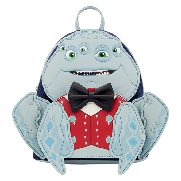 Official Loungefly Henry J. Waternoose cosplay backpack featuring moving legs and 3D bow tie