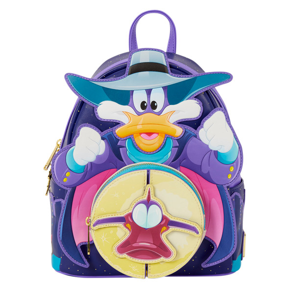Darkwing Duck takes center stage on this colorful Loungefly Disney mini backpack with an interactive Thunderquack front pocket.