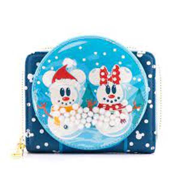 Loungefly Disney Snowman Mickey Minnie Snow Globe Zip Around Wallet