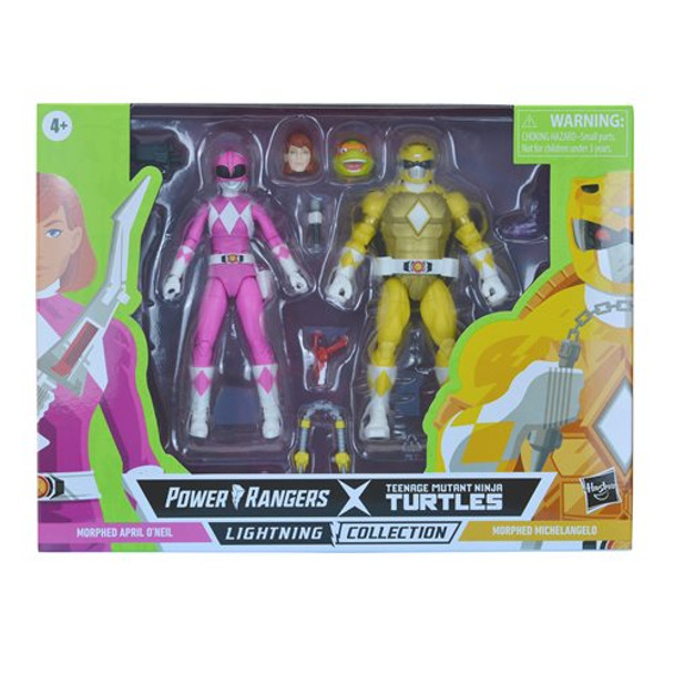 Power Rangers X Teenage Mutant Ninja Turtles Lightning Collection Michelangelo Yellow and April Pink Figures TMNT