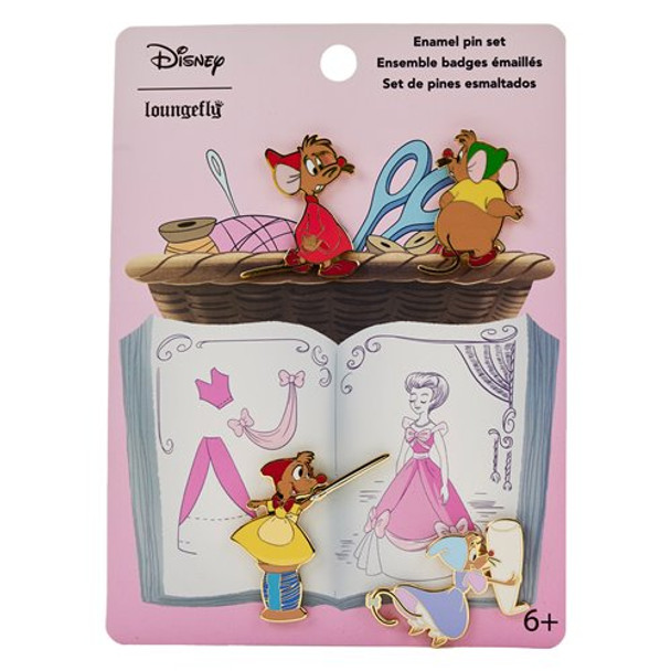 Cinderella Mice Making a Lovely Dress Pin 4-Pack