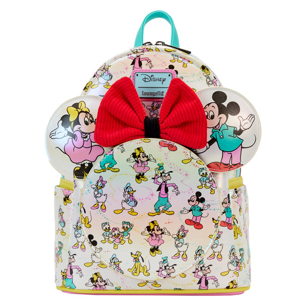 Disney100 Mickey & Friends Classic All-Over Print Iridescent Mini Backpack With Ear Headband