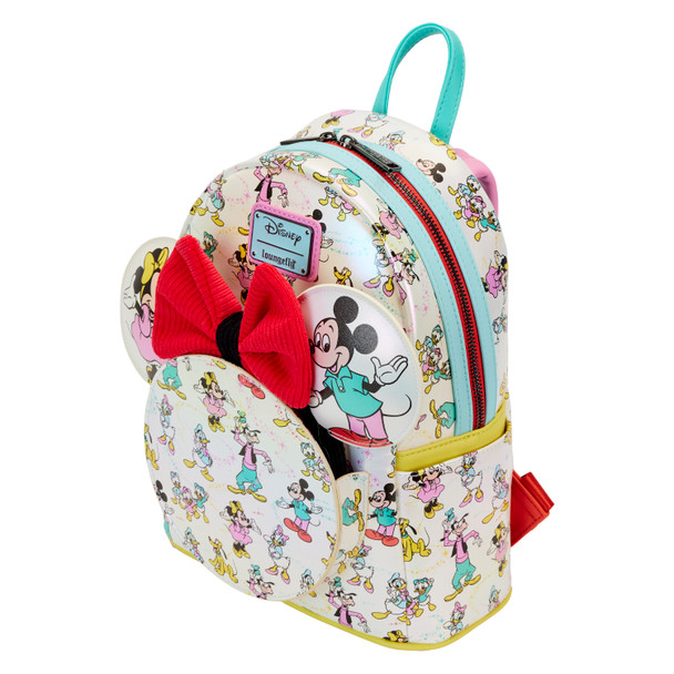 Disney100 Mickey & Friends Classic All-Over Print Iridescent Mini Backpack With Ear Headband