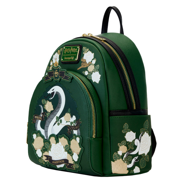 Loungefly Harry Potter Slytherin House Floral Tattoo Mini Backpack