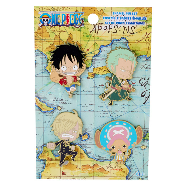 Loungefly One Piece 25th Anniversary Chibi 4-Piece Pin Set