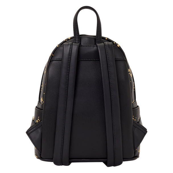 Black Chococat-inspired Sanrio mini backpack featuring metallic gold stars and kawaii cat character artwork