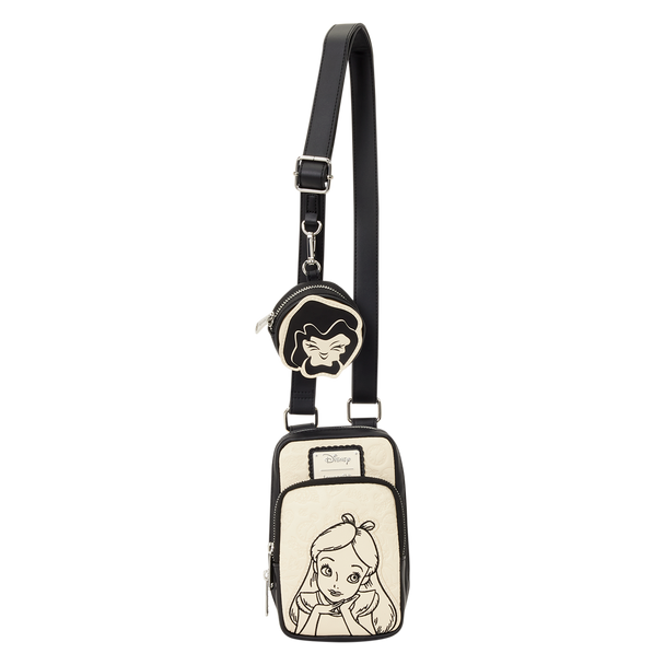 Disney Alice in Wonderland Cell Phone Sling Crossbody Bag with detachable Cheshire Cat coin pouch accessory