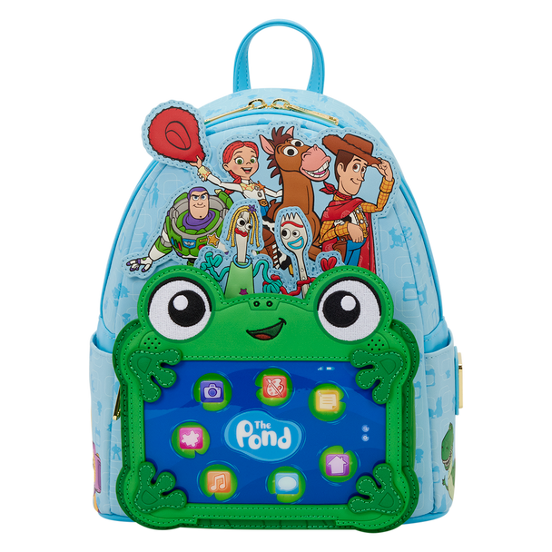 Disney Pixar Toy Story 5 Characters Mini Backpack featuring Woody, Buzz Lightyear, Jessie, Forky, and The Pond interactive-inspired design