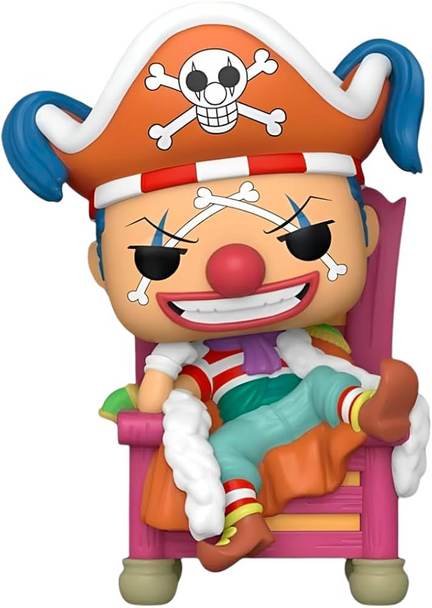 One Piece Buggy the Clown Funko Pop! Deluxe #1740 seated on throne display