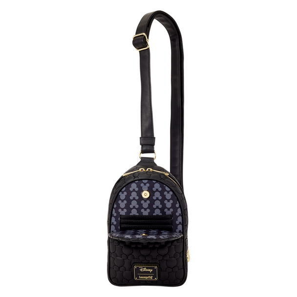 Official Loungefly Disney Mickey Mouse Silhouette Sling Crossbody Bag featuring an all-over quilted Mickey pattern