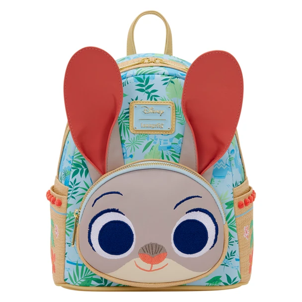 Loungefly Zootopia 2 Judy Hopps Cosplay Mini Backpack featuring 3D bunny ears, embroidered facial details and a tropical Hawaiian-inspired design.