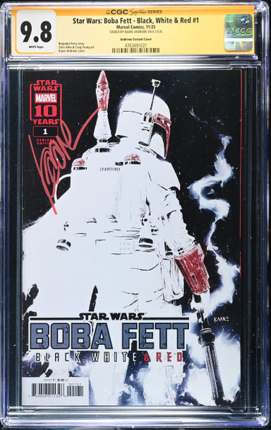 Kaare Andrews variant of Star Wars: Boba Fett – Black, White & Red #1, signed by Andrews and graded CGC Signature Series 9.8.