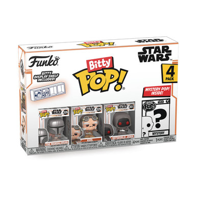 Funko Bitty POP! Paquete de 4: Star Wars - Mandalorian, Kuiil, Offworld Jawa | Official Sci-Fi Merch - Tiny 0.9 inch Figures with Display Shelf - Cake Topper, Party Bag and