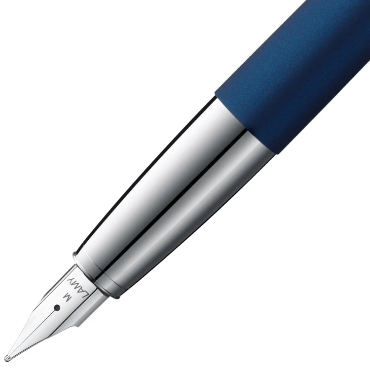 Lamy Studio fountain pen in matte Imperial Blue with polished chrome clip and steel nib