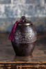 Dark Brown Ceramic Tea Storage Canister with Maroon Tassel