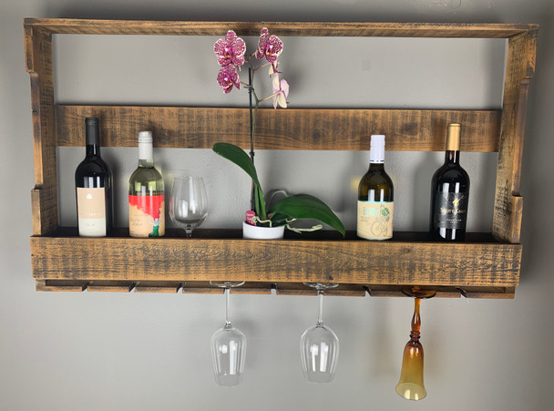 Wooden Wine Shelf with Glass Rack