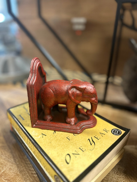 Cast Iron Elephant Bookend in Antiqued Red Finish