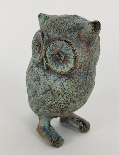 Cast Iron Owl in Antique Green, Blue Rustic Finish