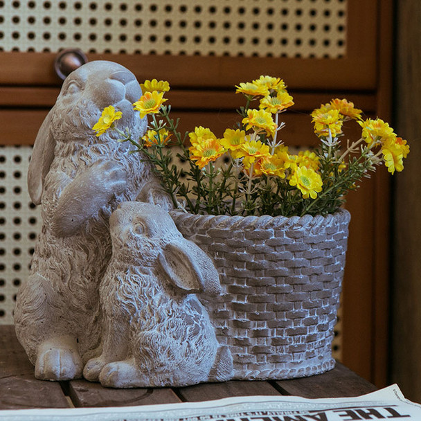 CEMENT RABBITS PLANTER