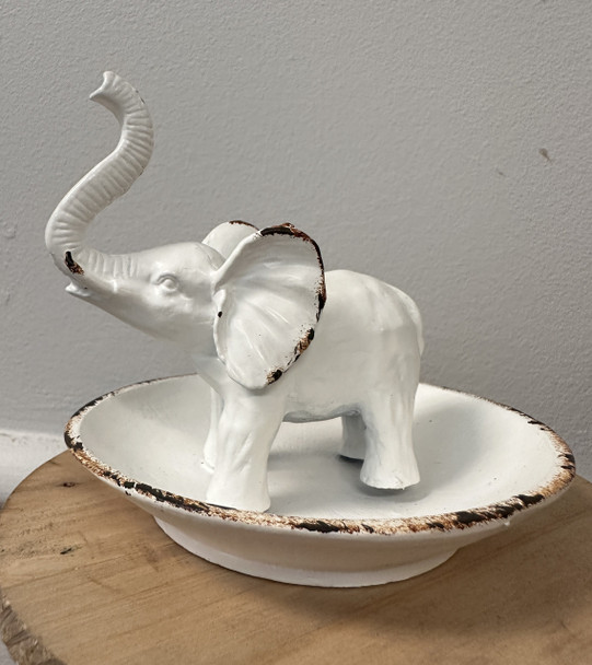Pewter Elephant Ring Dish in White