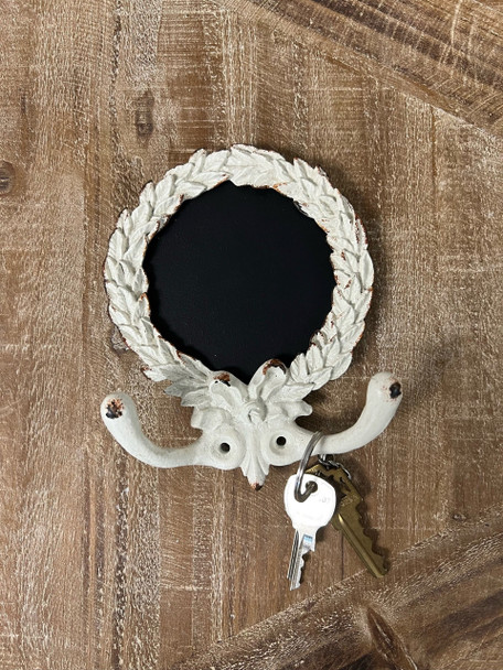 PEWTER WALL HOOK IN ANTIQUE WHITE FINISH