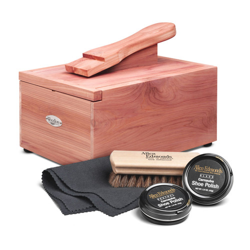 HANGERWORLD Natural Cedar Wood Shoe Shine Care Box with Foot Rest