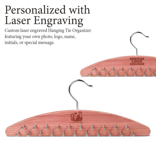 Woodlore Laser Engraved Cedar Hanging Tie Organizer