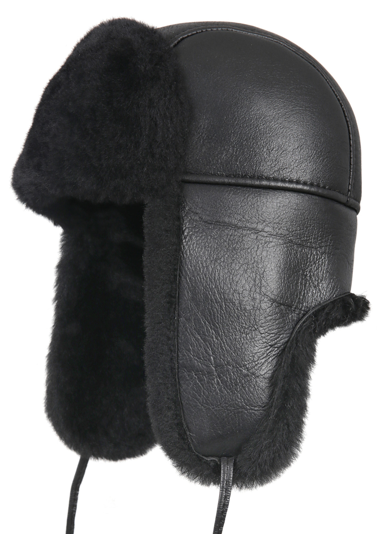 Aviator Shearling Sheepskin Fur Hat - Solid Black - Zavelio | Genuine ...