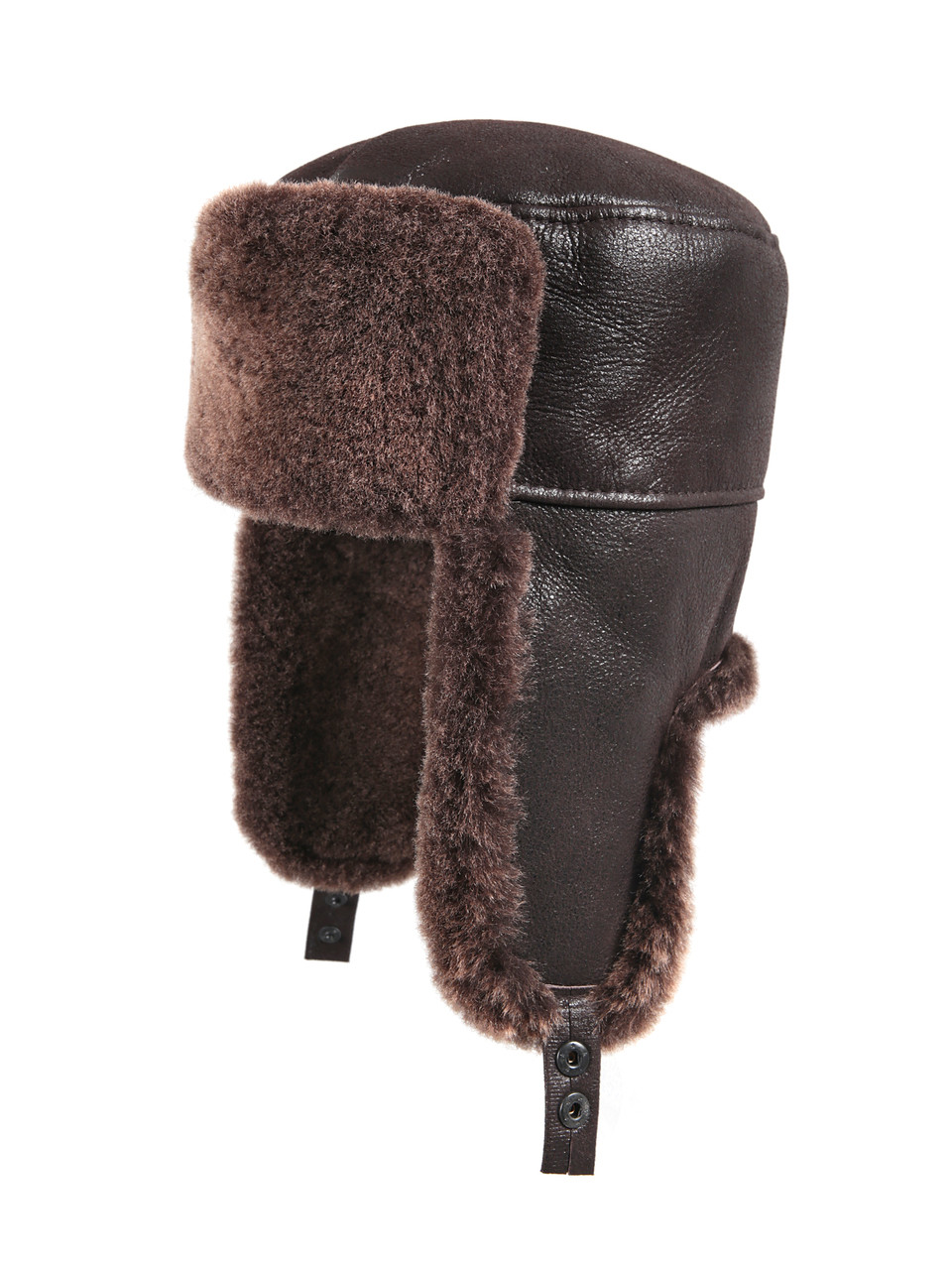 Men's Hat Bomber Trapper Sheepskin Aviator Ushanka Winter Fur Shearling, 56 - 57 cm / Brown