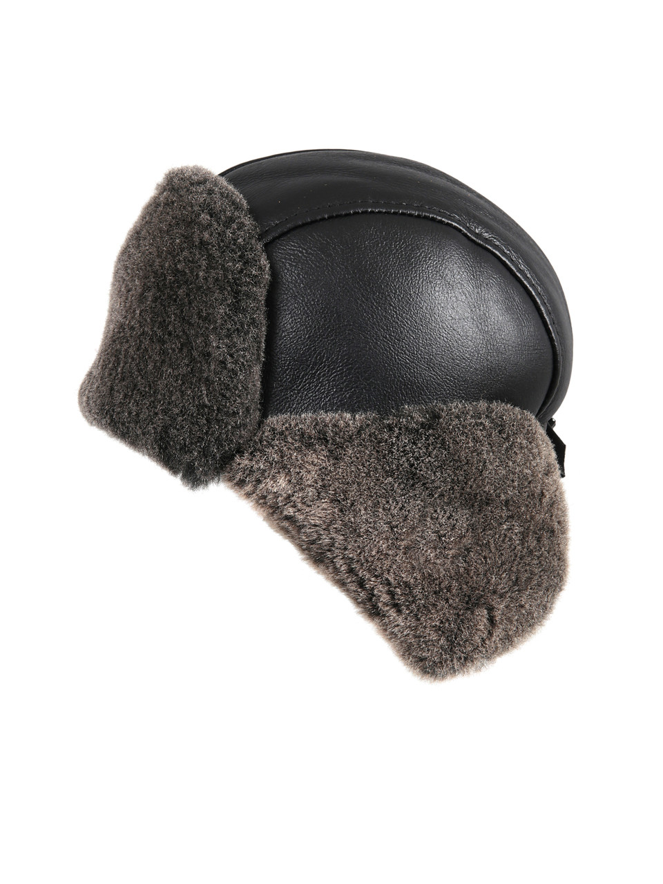 Shearling Sheepskin Pilot Winter Fur Hat - Black