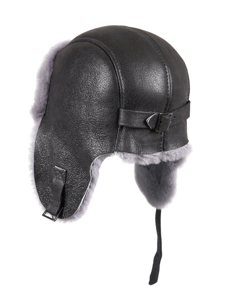 Shearling Sheepskin Pilot Winter Fur Hat - Antrasit