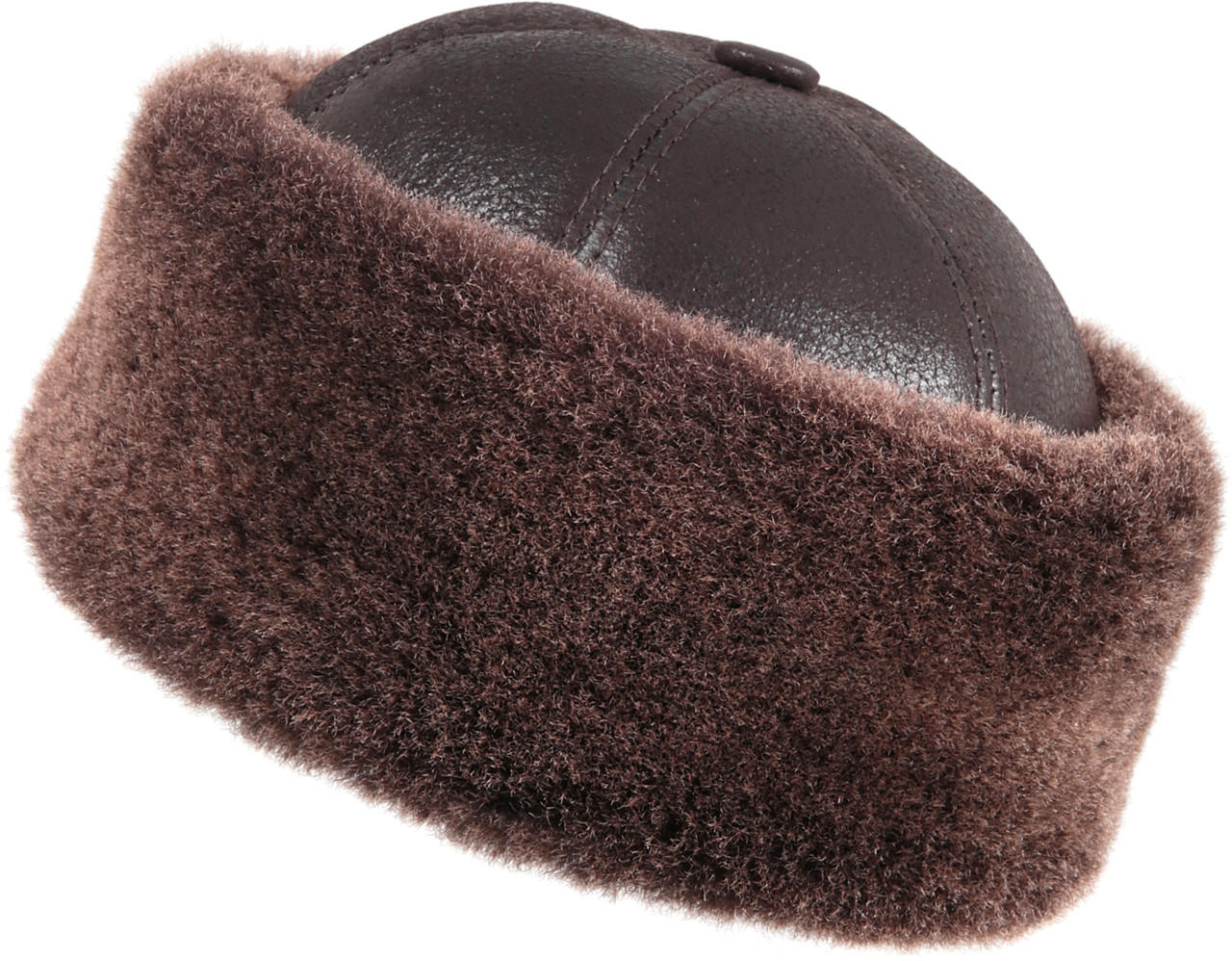 Shearling Sheepskin Bucket Winter Fur Hat - Brown