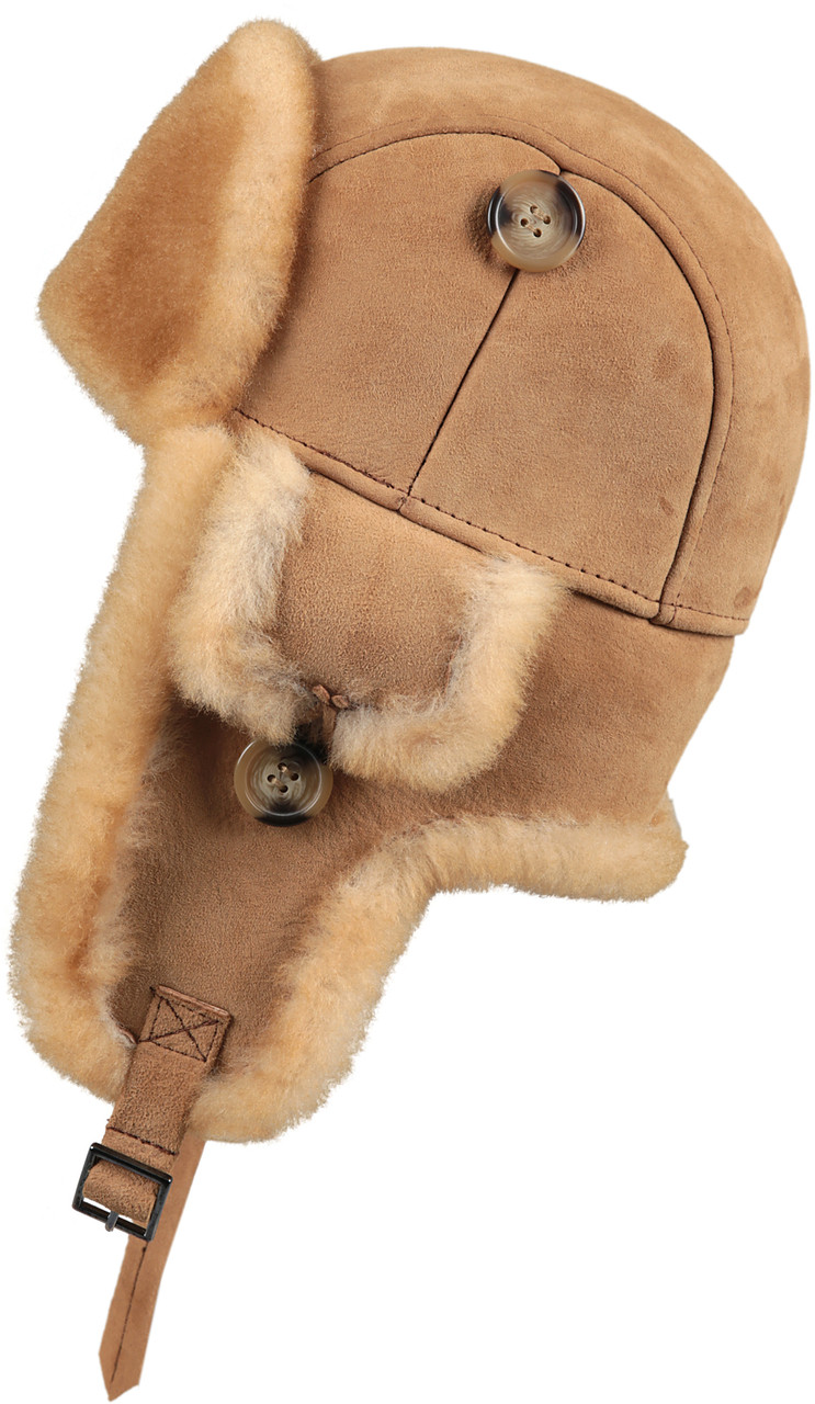 Leather Aviator Sheepskin Hat Tan Zavelio Genuine Sheepskin