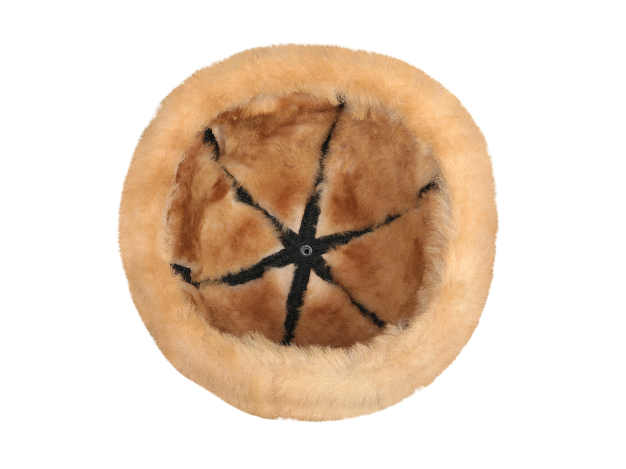 Shearling Sheepskin Bucket Winter Fur Hat - Tan - Zavelio