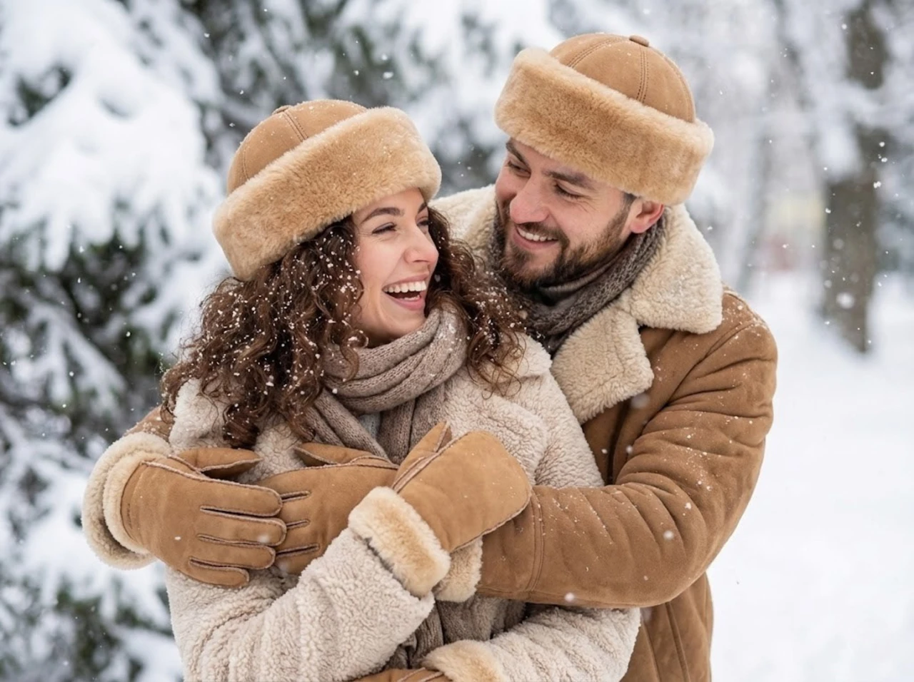 Shearling Sheepskin Beanie Winter Fur Hat - Tan