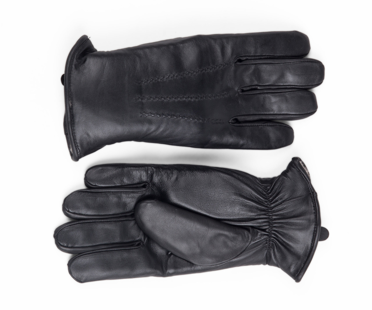 Men’s Three-Point Leather Driving Gloves with Wristwatch Cut-Out, Black / L