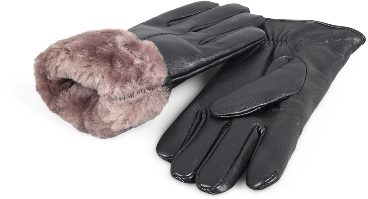 Ladies Womens High Quality Long Fold Over Genuine Sheepskin Gloves Black Tan 