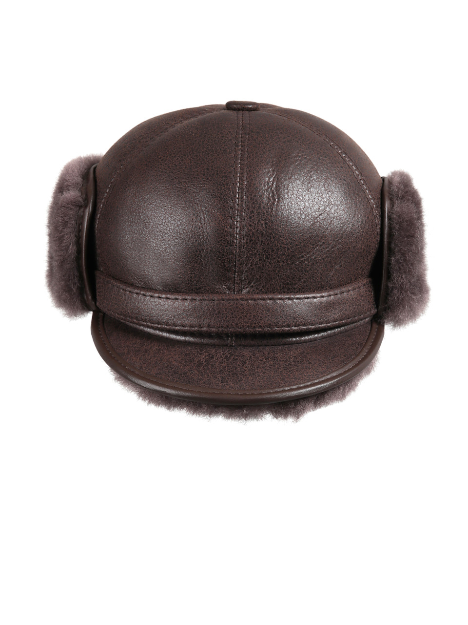 Shearling Sheepskin Elmer Fudd Winter Fur Visor Hat - Black