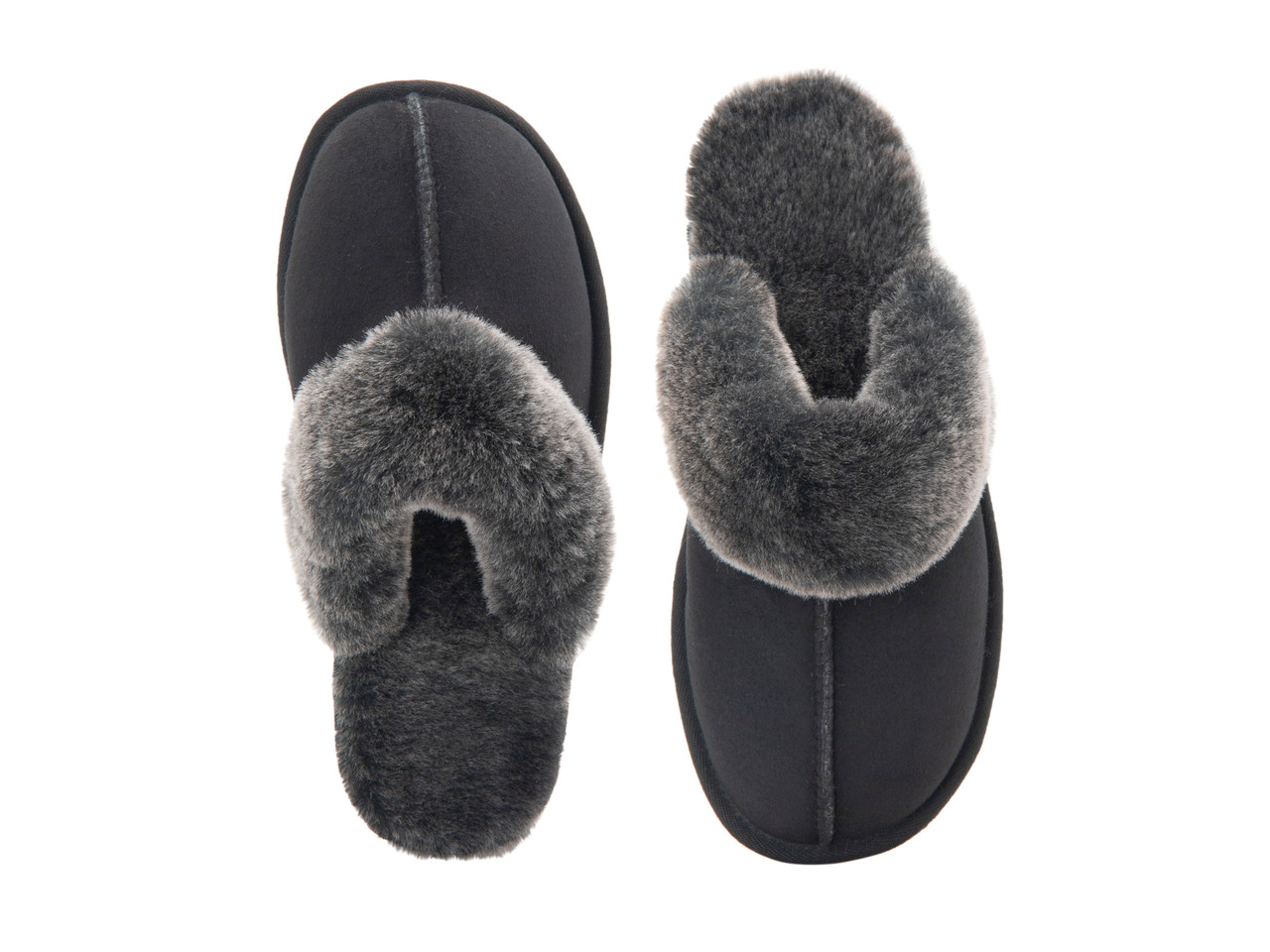 Women's Sheepskin Slippers Black - Zavelio | Genuine Sheepskin