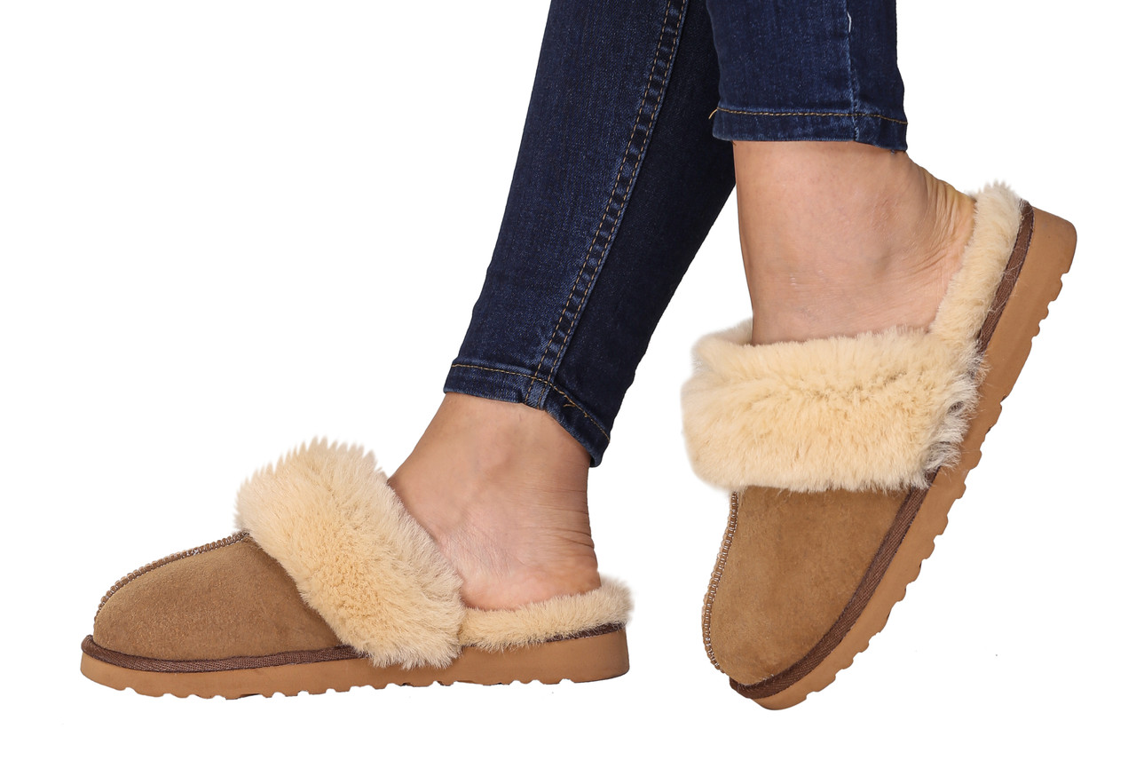 Women s Sheepskin Slippers Indoor Outdoor House Leather Shearling Fur Slippers Sahra